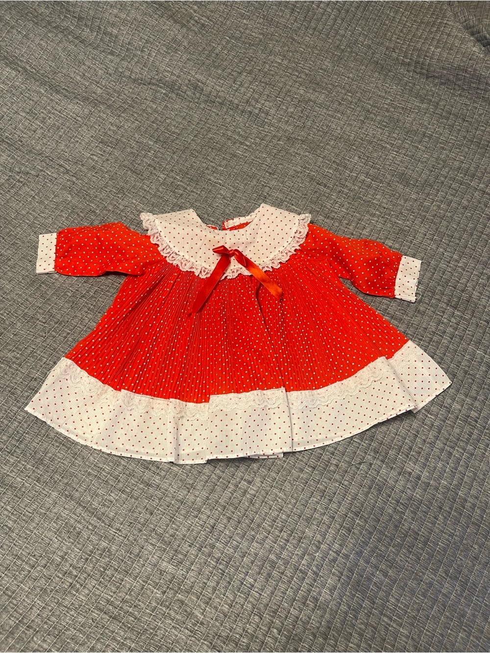 Vintage sears Red and White Polka Dot Baby Dress with Lace Collar